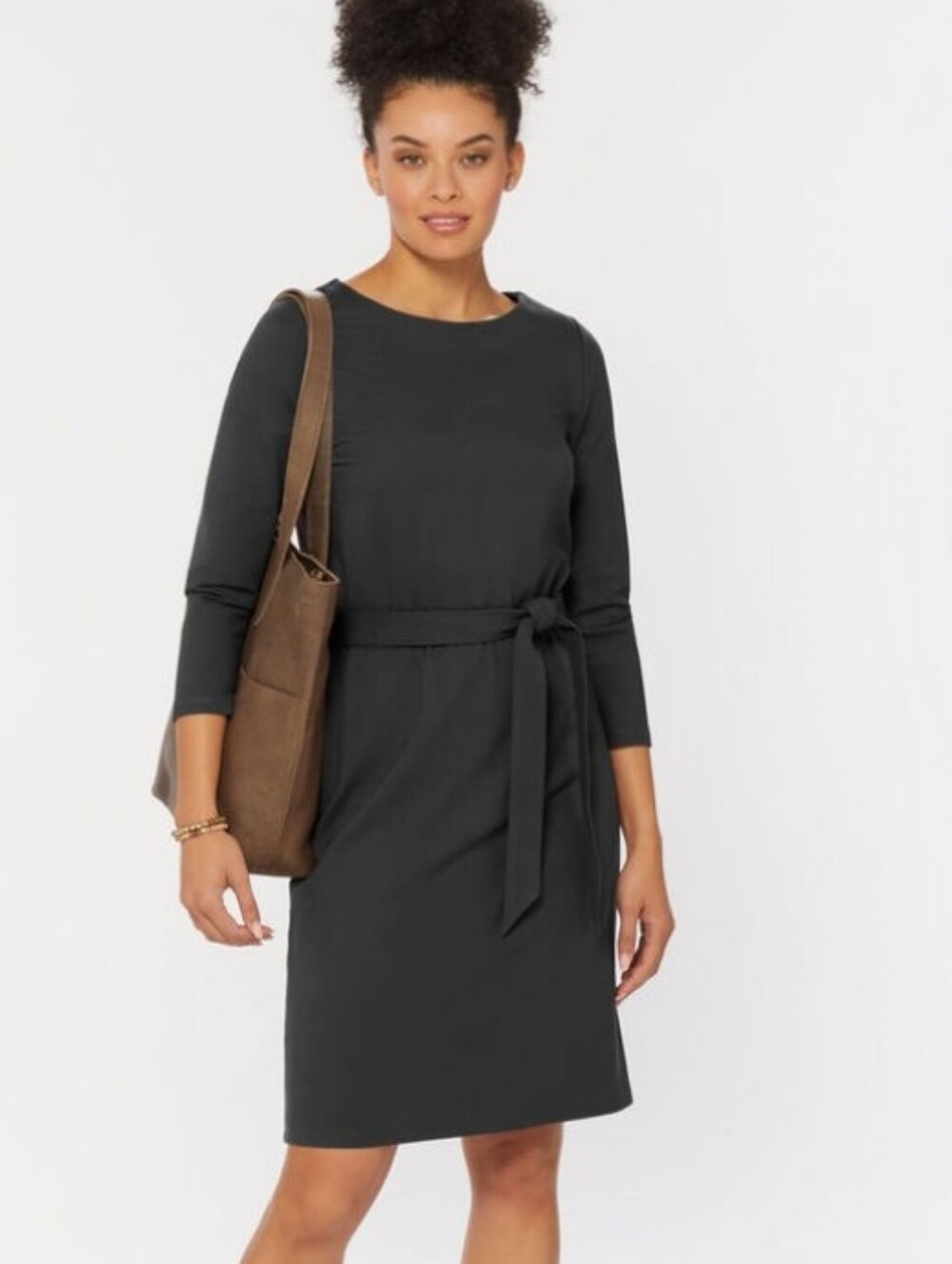Duluth Trading Co Black Tie-Waist Ponte Knit Dress